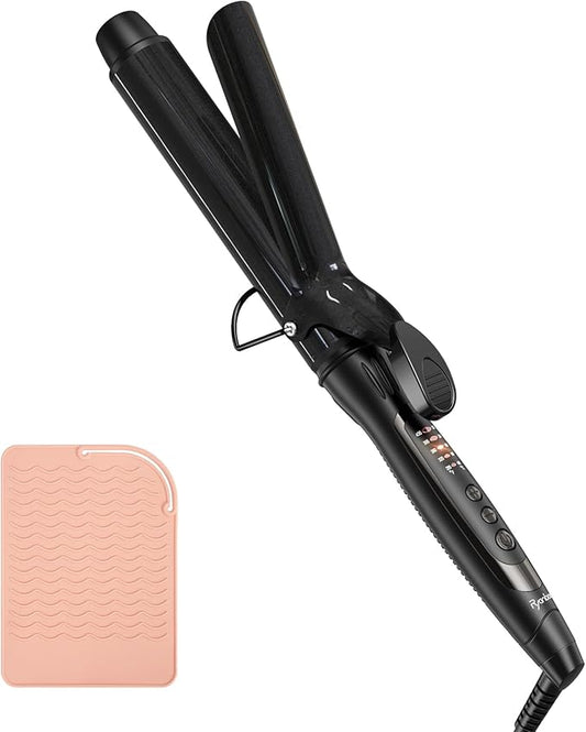 1.40 Inch Curling Iron, 5 Temperature Settings, Professional Spring Hair Iron for All Hair Types, Max 430℉ with Heat Resistant Mat (1 2/5 Inch Black)