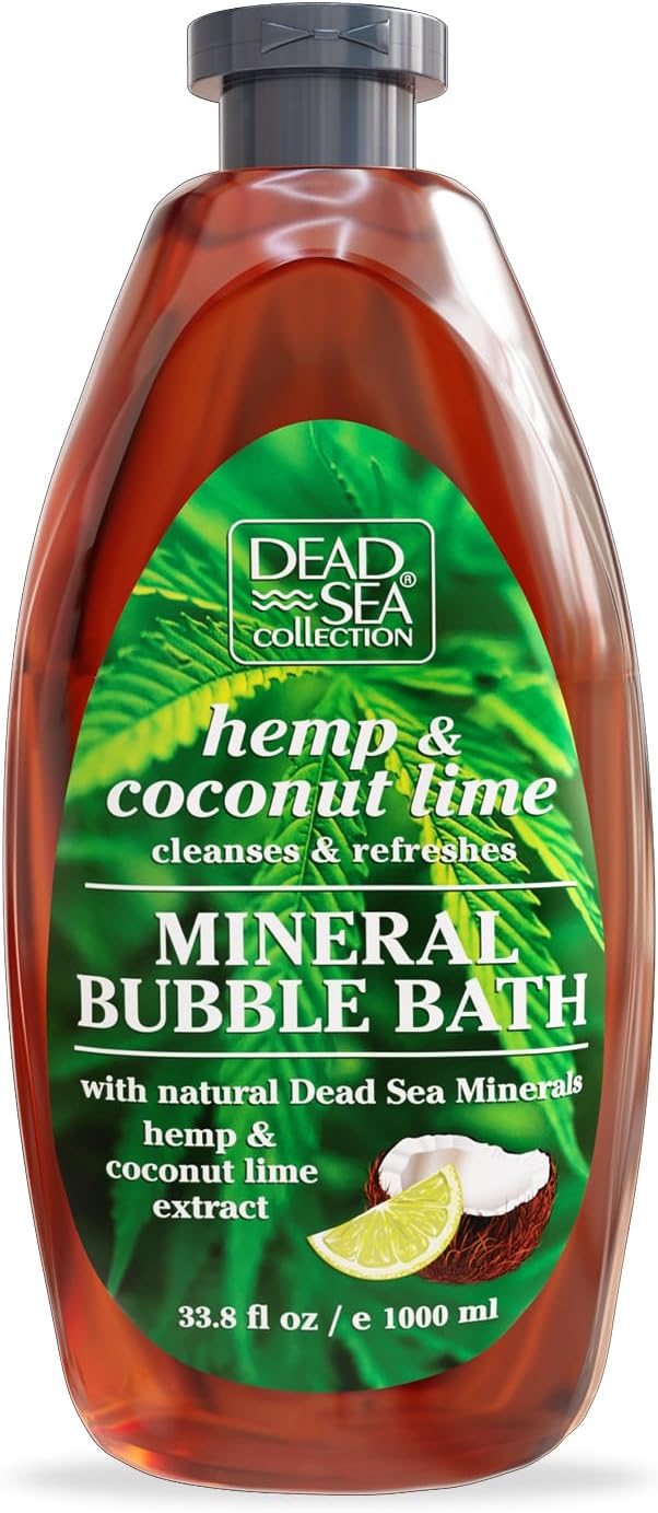 Dead Sea Collection Hemp & Coconut Lime Bubble Bath for Women and Men with Pure Minerals - Nourishing and Moisturizing Skin - 33.8 Fl. Oz