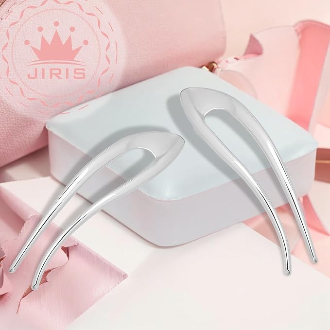 2PCS 5Inch French Hair Pins Large U-Shaped Pins for Women and Girls Fashion Metal Hair Pin French Twist Hair Pins for Buns, Updos,Stylish and Functional(set6-silver)