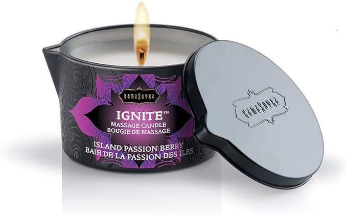 KAMA SUTRA Ignite Massage Candle - Coconut Oil and Soy Based - Island Passion Berry, 6 oz Candle Melts into a Warm Massage Oil, Couples Massage, Pour Spout Massage Candle