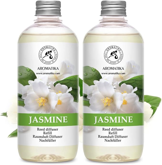Reed Diffuser Refill With Jasmine Essential Oil 34 Fl Oz - 2x500ml - Fragrance Oil - Room Freshener - Floral Fragrance - Fresh and Long Lasting