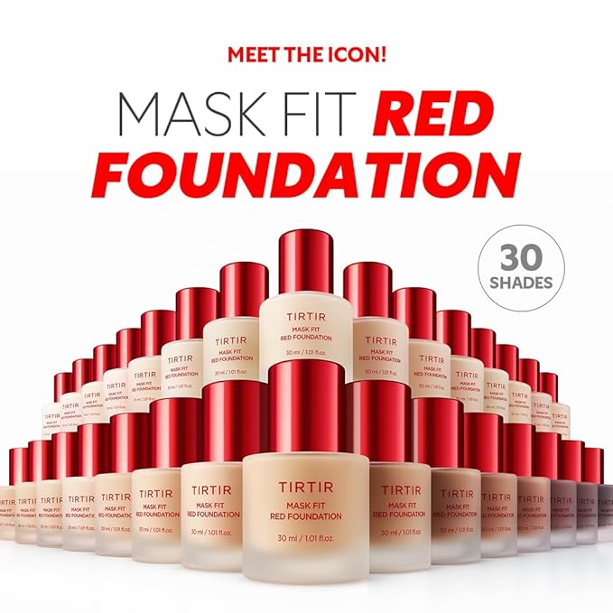 TIRTIR Mask Fit Red FoundationㅣLong Lasting Flawless Coverage, Energy Essence, Lightweight, Hydrating, Pore-Blurring, Breathable Satin Finish, Makeup, Radiant Skin, #45W Chestnut, 1.01 Fl Oz