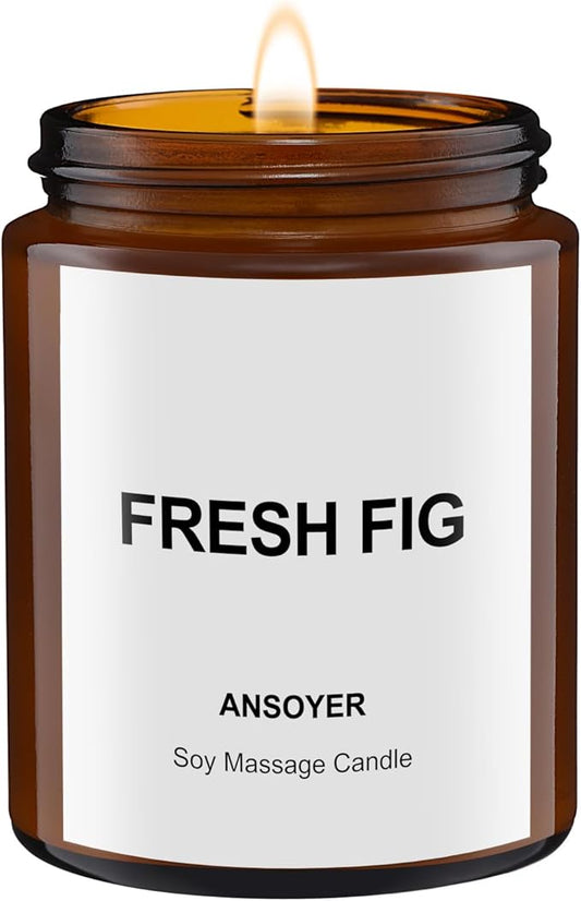 Massage Oil Candle, Gift SPA Use Home Scented Candle Body Oil, Ultra Hydrating Body Care with Soybean Oil, 4.5oz (Fresh Figs)