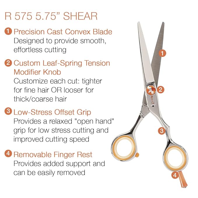 Cricket Centrix Roc-It Dog R 575 5.75” Professional Stylist Barber Hair Shears for Cutting - Precision Cast Convex Blade Hair Scissors, Offset Grip - Ideal for Hair Salon Use