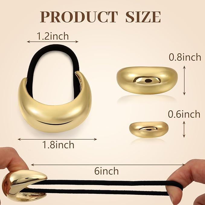 2PCS Gold Hair Ties for Women - Metal Hair Accessories for Thick Hair, Elegant and Durable Geometric Design, Ponytail Cuffs Stretchy Non-Damage Holiday Christmas Gifts