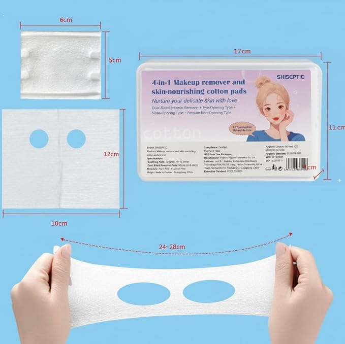 4-in-1 Makeup Remover & Skin-Nourishing Cotton Pads for Face & Eyes | Dual-Sided, Soft Tencel Fiber | Gentle Cleansing, Soothing & Hydrating | 200 Count (120 Soothing + 80 Dual-Sided)