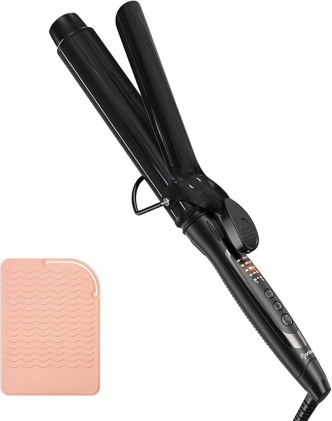 1.50 Inch Curling Iron, 5 Temperature Settings, Professional Spring Hair Iron for All Hair Types, Max 430℉ with Heat Resistant Mat (1 1/2 Inch Black)