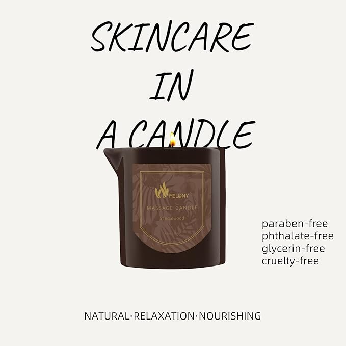 MELONY Massage Oil Candle for Pure Relaxation - 8.1 oz - Moisturizing Essential Oil Body Massage Candle for Home Spa- Amazing Gift for Women & Men (Sandalwood)