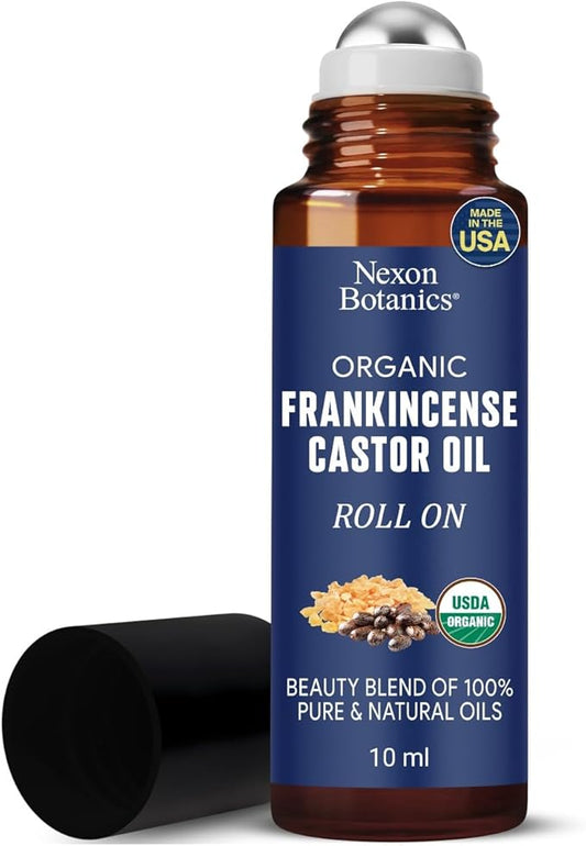 Organic Castor Oil and Frankincense Eye Roller 10 ml - Under Eye Puffiness & Fine Line Moisturizer - Lightweight Roll On - Nexon Botanics