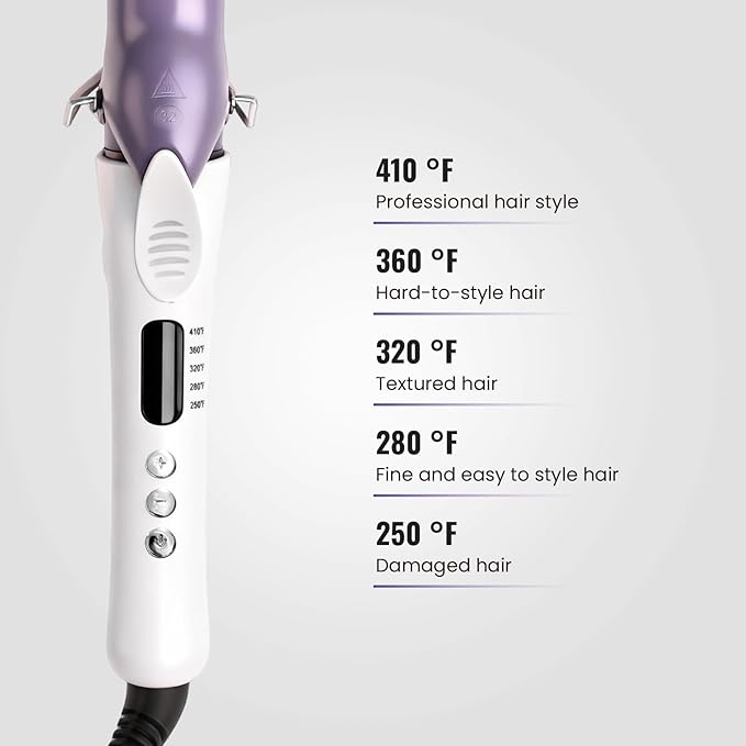 1.25 Inch Ceramic Curling Iron - Long Barrel Fast Heating Curling Wand, Dual Voltage 110-240V Travel,5 Adjustable Heat Settings & Automatic Shut-Off, Professional Hair Curler for Long-Lasting Curls