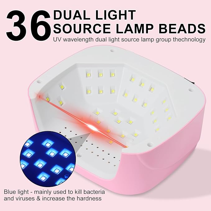 LIMEGIRL UV LED Nail Lamp Kit for Gel Polish Professional Fast Pink Diamond Design Curing Dryer Light Set with 4 Timers and Gloves Cordless Rechargeable Nail Art Cure Machine at Home and Salon