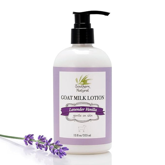 Southern Natural Goat Milk Lotion – Nourishing Face, Body & Hand Moisturizer for Dry & Sensitive Skin - Hydrating Cream, Gentle Skincare for Soft & Smooth Feel - Lavender Vanilla Scent - 12oz