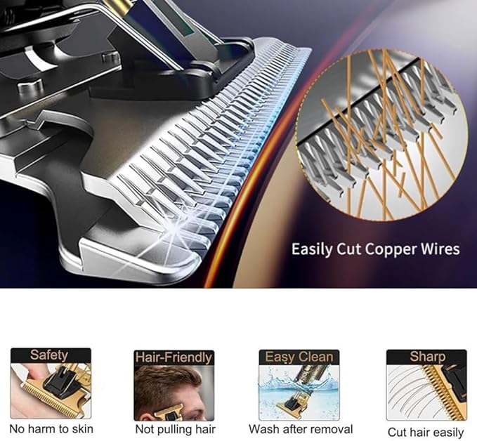 Professional Hair Clippers for Men Cordless, T-Blade & Copper Motor, Rechargeable Beard Trimmer with 3 Guards for Barber-Level Haircut & Trimming