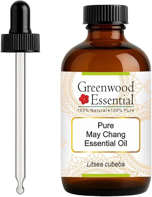 Greenwood Essential Pure May Chang Essential Oil (Litsea cubeba) with Glass Dropper Steam Distilled 120ml (4 oz)