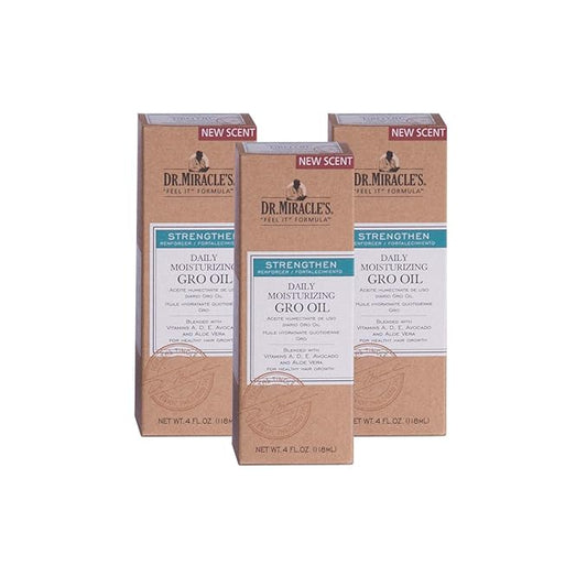 Dr, Miracle's Daily Moisturizing Gro Oil blended with Vitamins A,D,E, Avocado and Aloe Vera – Hair Growth & Scalp Treatment, Strengthens & Repairs, 4 Oz, Pack of 3