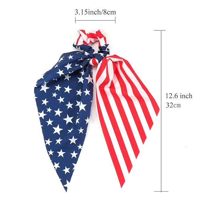 American Flag Hair Ties for Women Girls Independence Day 4th of July Hair Scrunchies Red White Blue Star Patriotic Hair Tie Memorial Day Ribbon Hair Bows
