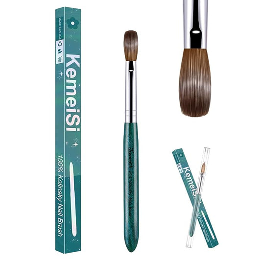 Acrylic Nail Brush Size #14, 100% Pure Kolinsky Nail Art Brushes for Acrylic Application, Sturdy Starry Handle Oval Shaped Nail Design Tools for Professional Manicure DIY, Green