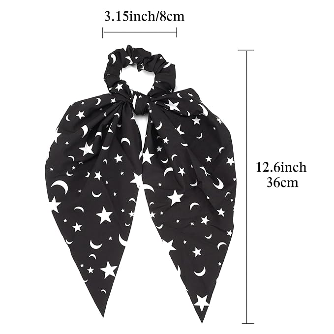 Moon Star Hair Ties for Women Girls Spooky Halloween Hair Scrunchies Black White Hair Tie Ribbon Hair Bows Halloween Party Gifts Hair Accessories