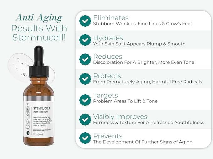 Solvaderm Stemnucell Anti-Aging Facial Serum – Reduces Wrinkles, Fine Lines & Expression Lines – Plant Stem Cells, Peptides & Hyaluronic Acid – Firming, Hydrating Cream for All Skin Types