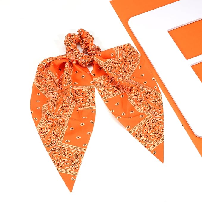 Fall Orange Bandana Hair Ties for Women Girls Halloween Autumn Hair Scrunchies Elastic Tie Ribbon Hair Bows Hair Accessories Gifts