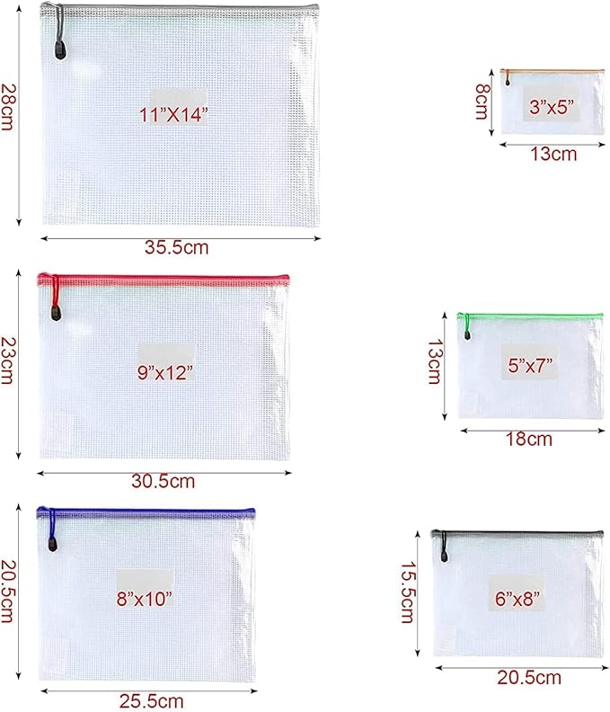 Oaimyy-16 PCS-8 x 10 inches-Mesh Zipper Pouch, Plastic Zip File Folders Puzzle Bags for Organizing,for Office Supplies,Travel,Home Storage-Multicolor
