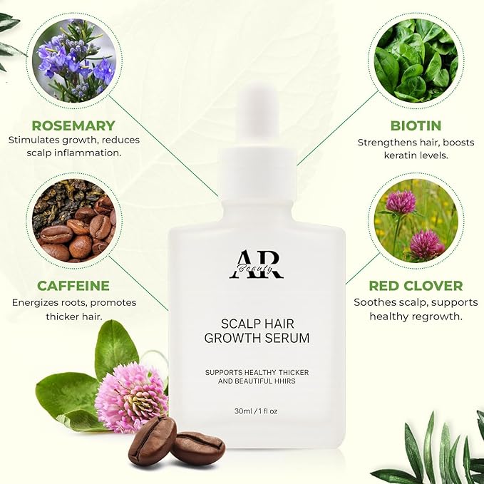 Scalp Hair Growth Serum -Thicker and Fuller Looking Hair - Paraben Smell Free- Nourishing Formula with Rosemary Biotin Caffeine Red Clover Hair Regrowth Treatment for Women Men - 1 Fl.Oz
