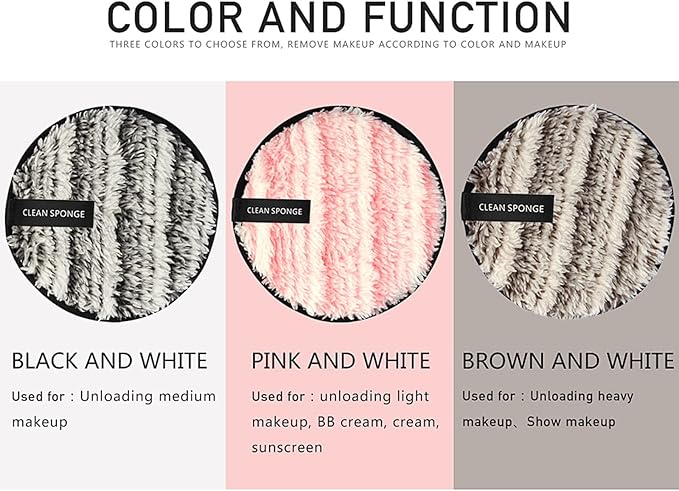 Vtrem 3 Colors Reusable Makeup Remover Pads Soft Facial Cleaning Puffs Towels Face Eye Lip Remover Pads Double-Side Washable Make Up Removing Cloth Microfiber, Pink/Brown/Black