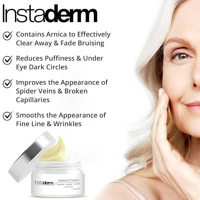 Vitamin K Cream- Bruise Healing Formula with Arnica. Dark Spot Moisturizer for Bruising, Spider Veins & Broken Capillaries. Repair Under Eye Dark Circles, & Puffiness.