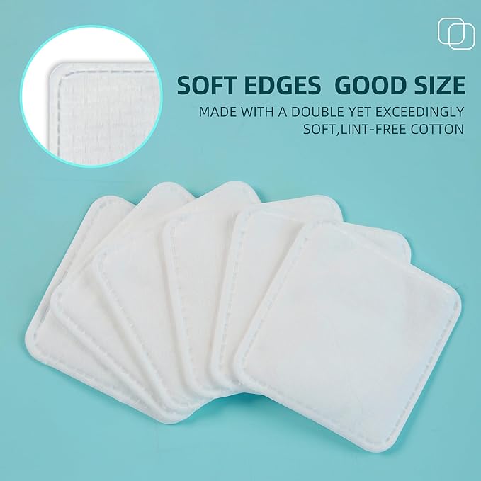 Premium Exfoliating Cotton Pads (120 Count) - 100% Cotton, Extra-Soft and Lint-Free, Durable Squares for Facial, Lip, and Eye Makeup Removal