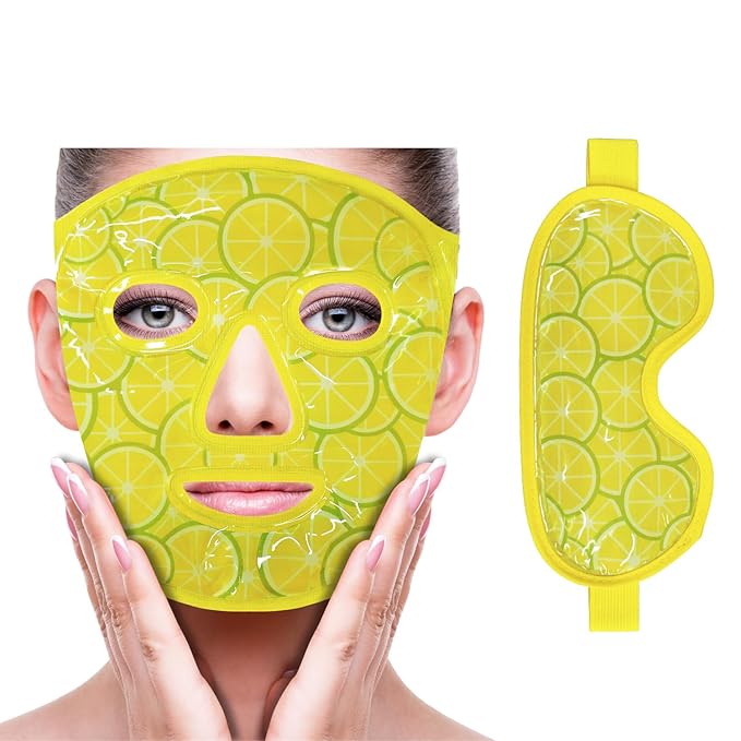 ZNÖCUETÖD Face Eye Mask Ice Pack for Reducing Puffiness, Bags Under Eyes, Puffy Dark Circles, Migraine,Hot/Cold Pack with Soft Plush Backing (Lemon Yellow)
