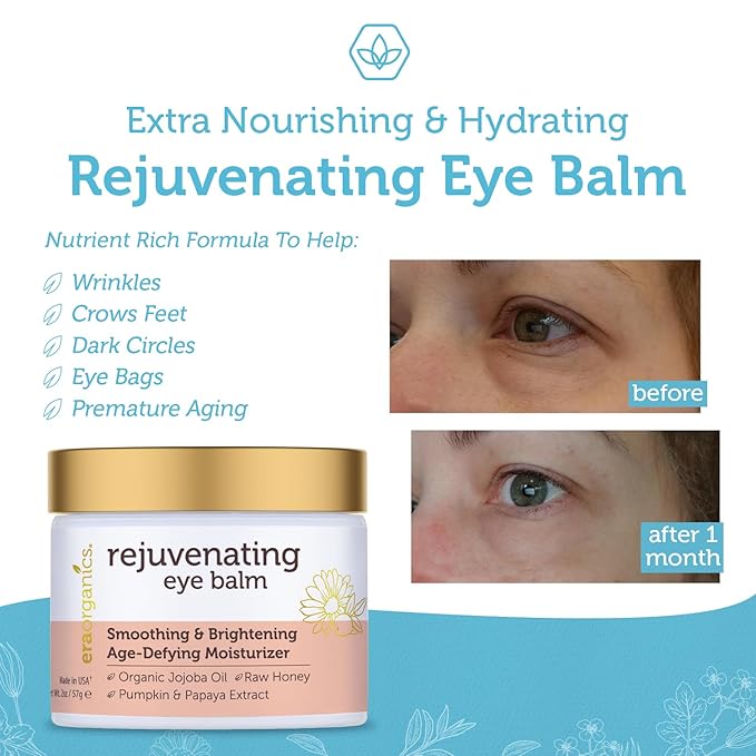 USDA Organic Eye Moisturizer Cream - Rejuvenating and Nourishing Age Defying Balm - Natural Ingredients for Sensitive Skin with Jojoba Oil, Argan Oil for Puffiness, Fine Lines Plus More