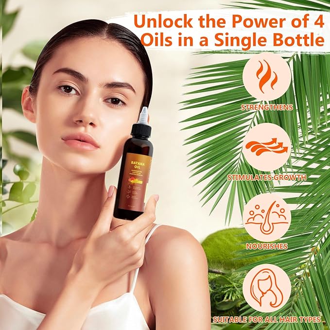 Natural Batana oil for hair growth,Batana Oil, Rosemary，Castor Oil，Pumpkin Seed Oil，4in1 Liquid Batana Hair Oil for All Hair Types (1PCS)