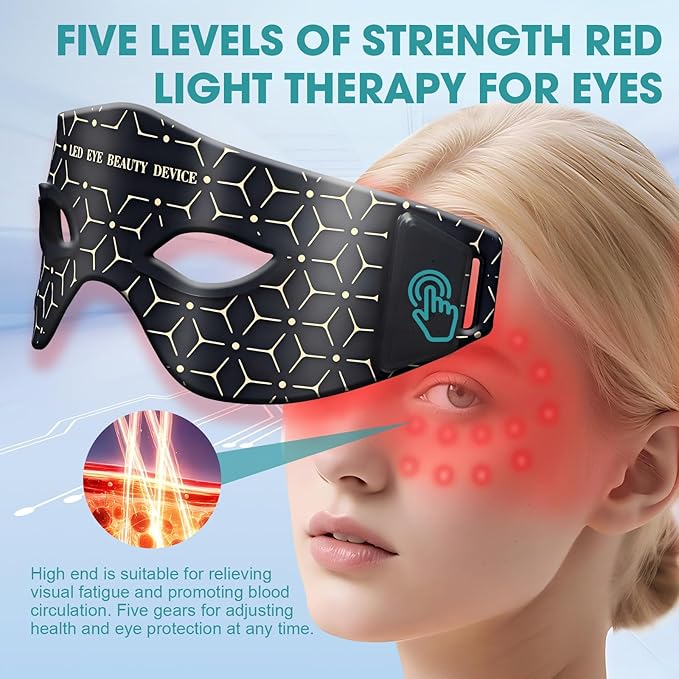 Red Light Therapy for Eyes, 5 Modes LED Eye Mask for Skin Rejuvenation, Anti-Aging, Boost Collagen, Under Eye Red Light Therapy Device for Dark Circles, EyeBags, Wrinkles