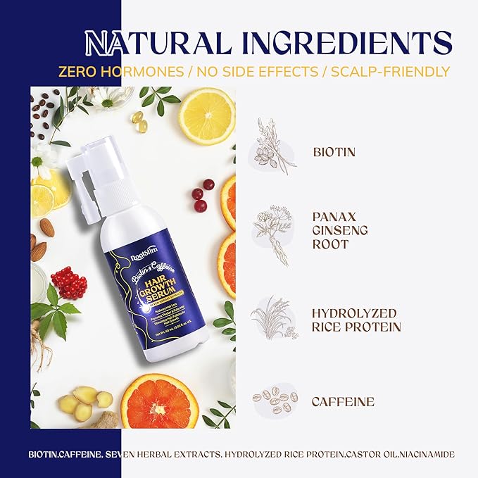 Hair Growth Spray, Rice Water & Biotin & Caffeine, Hair Growth Serum for Men & Women, Hair Oils for Hair Growth -Longer, Fuller Hair, Enriched with Seven Herbal Extracts 2.03 Fl Oz (Pack of 1)