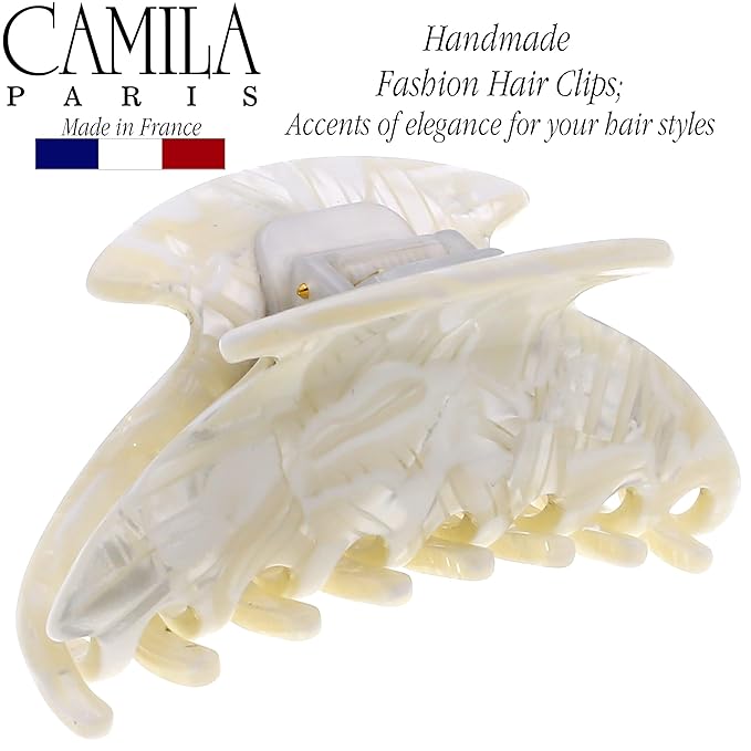 Camila Paris CP3266 French Hair Clip for Women, Small 2.75 inch Handmade, White, Girls Hair Claw Clips Jaw Fashion Durable Styling Hair Accessories for Women, Strong Hold No Slip Grip. Made in France