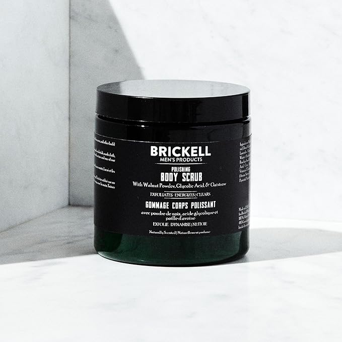 Brickell Men's Polishing Body Scrub for Men, Natural and Organic Body Exfoliator to Remove Dirt, Prevent Blemishes, and Brighten Skin (8 ounce)