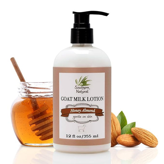 Southern Natural Goat Milk Lotion – Nourishing Face, Body & Hand Moisturizer for Dry & Sensitive Skin - Hydrating Cream, Gentle Skincare for Soft & Smooth Feel - Honey Almond Scent - 12oz