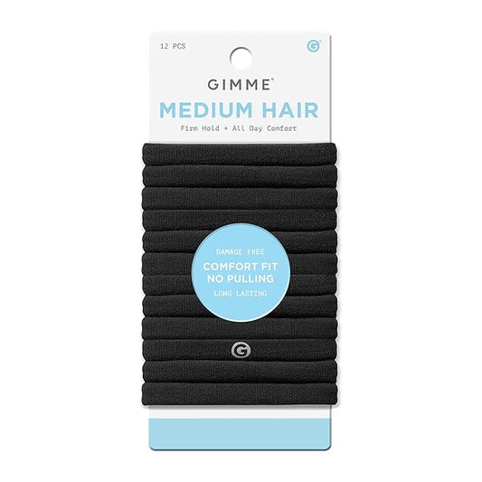 Gimme Beauty Medium Hold Hair Bands - Seamless Spandex & Nylon Ties for All Hair Types - Damage-Free, Comfort Fit Ponytail Holders - No-Crease Elastic Bands for Daily Use - 12 Pack, Black