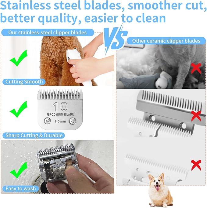 3 Pcs Size 10# Detachable Dog Grooming Blades, Compatible with Andis, Oster A5, Wahl KM10 Series Clippers, Cut Length 1.5mm, Silver (10# 1.5mm, 3 Packs)