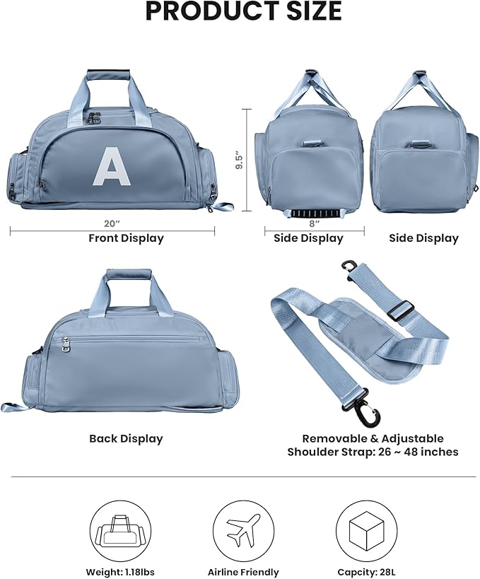 10 Year Old Girl Birthday Gifts, Initial Gym Bags with Shoe Compartment, Dance Bag for Girls, Monogram Kid Overnight Bags, Ballet Sport Gymnastics Cheer Travel Duffle (Letter W)