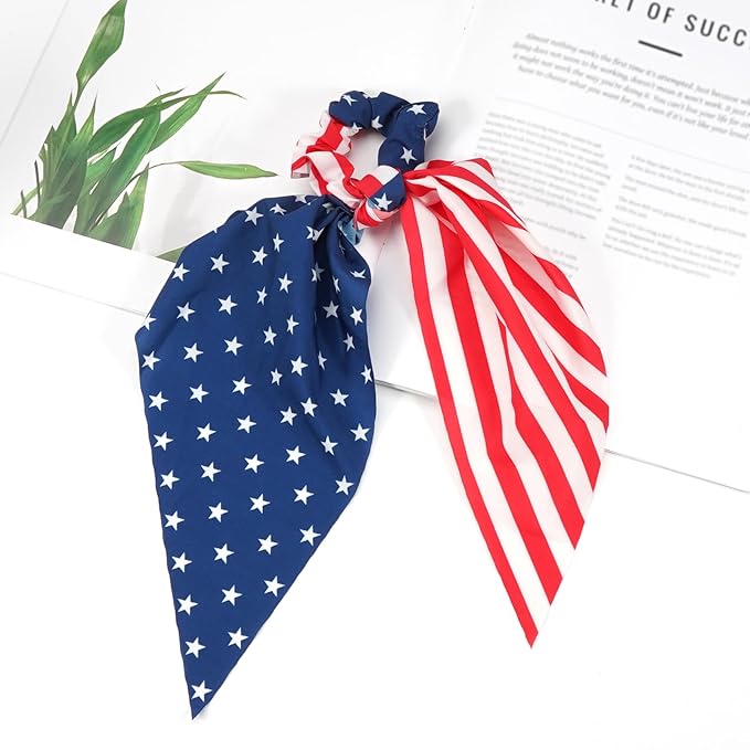 4th of July Hair Ties for Women Girls Independence Day American Flag Hair Scrunchies Red White and Blue Star Patriotic Hair Tie Memorial Day Ribbon Hair Bows