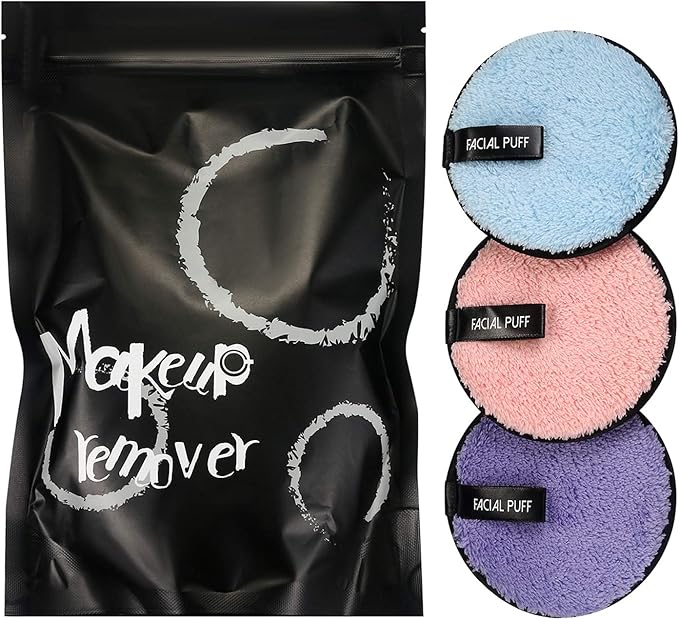 Vtrem 3 Colors Makeup Remover Pads: Reusable Soft Facial Cleaning Puffs Towels Christmas gifts Double-Side Washable Make Up Removing Cloth Microfiber Multi-function, Pink/Purple/Blue