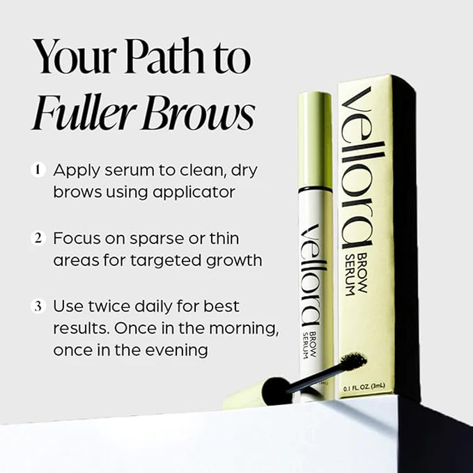Eyebrow Serum by Vellora for Fuller Looking Brows, 3mL – Formulated with Nourishing Vitamins & Plant-Based Extracts – Visibly Enhances Brow Definition and Fullness