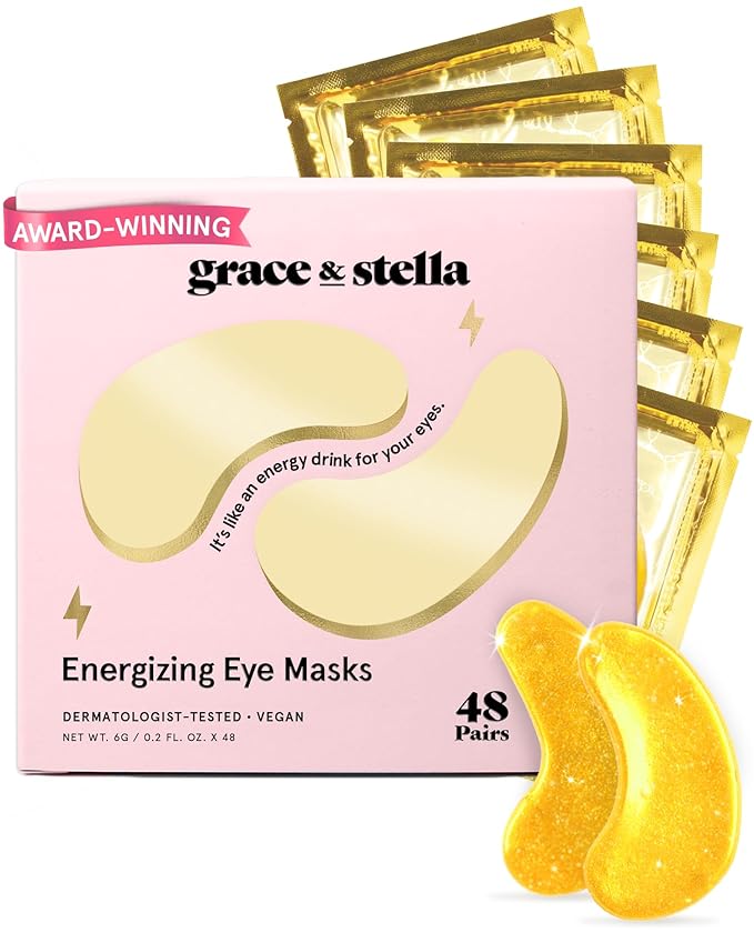 grace & stella Award Winning Under Eye Mask - Travel Essentials - Birthday Gifts for Women - Gel Eye Patches for Dark Circles, Puffy Eyes, Wrinkles, Undereye Bags - Vegan Self Care (48 Pairs, Gold)