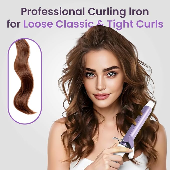 1.25 Inch Ceramic Curling Iron - Long Barrel Fast Heating Curling Wand, Dual Voltage 110-240V Travel,5 Adjustable Heat Settings & Automatic Shut-Off, Professional Hair Curler for Long-Lasting Curls