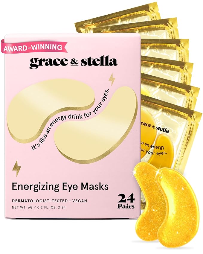 grace & stella Award Winning Under Eye Mask - Travel Essentials - Birthday Gifts for Women - Gel Eye Patches for Dark Circles, Puffy Eyes, Wrinkles, Undereye Bags - Vegan - Self Care (24 Pairs, Gold)