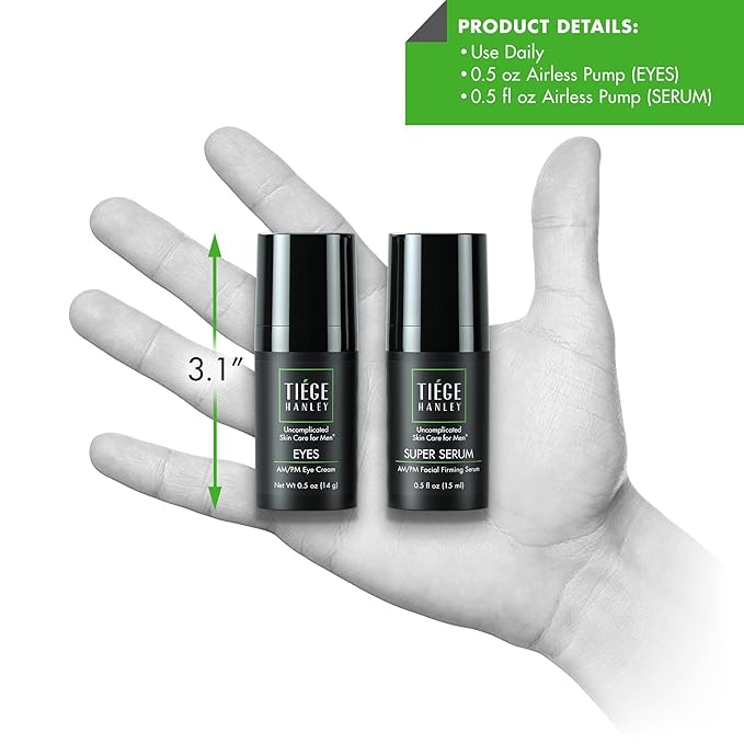Tiege Hanley Anti Aging Bundle for Men, Eye Cream and Face Serum With Peptides, Hyaluronic Acid, and Vitamin B3 to Help Reduce the Look of Wrinkles and Dark Circles, Men’s Skin Care, 2 Piece Set