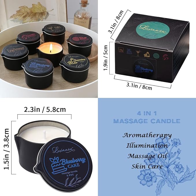 Organic Soybean Wax Essential Oil Infused Massage Oil SPA Candle for Couples, Home Scented Candle for Relaxation Bluberry Cake Scent 2.35OZ