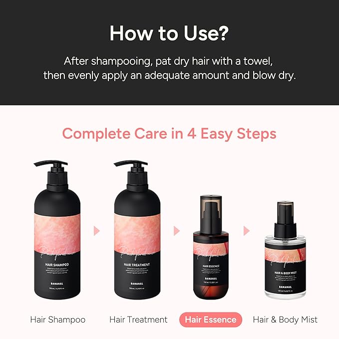 Perfumed Hair Oil & Serum 2-in-1 – Korean Essence Oil for Frizzy, Dry, Damaged Hair & Glass Hair Shine – Argan Oil & Amino Acids – Sulfate & Paraben-Free – Peach Floral Musk, 100ml / 3.38 fl oz