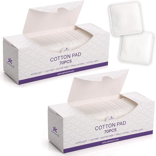 100% Cotton Pads 140PCS, 3x3 Inch Extra Large Triple-Layer Makeup Remover Pads, Soft Lint-Free Cotton Pads for Face Cleansing & Skincare